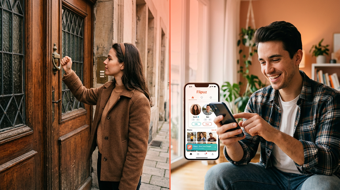 A comparison of old-school trading methods versus using the modern Flipuz trade up app.