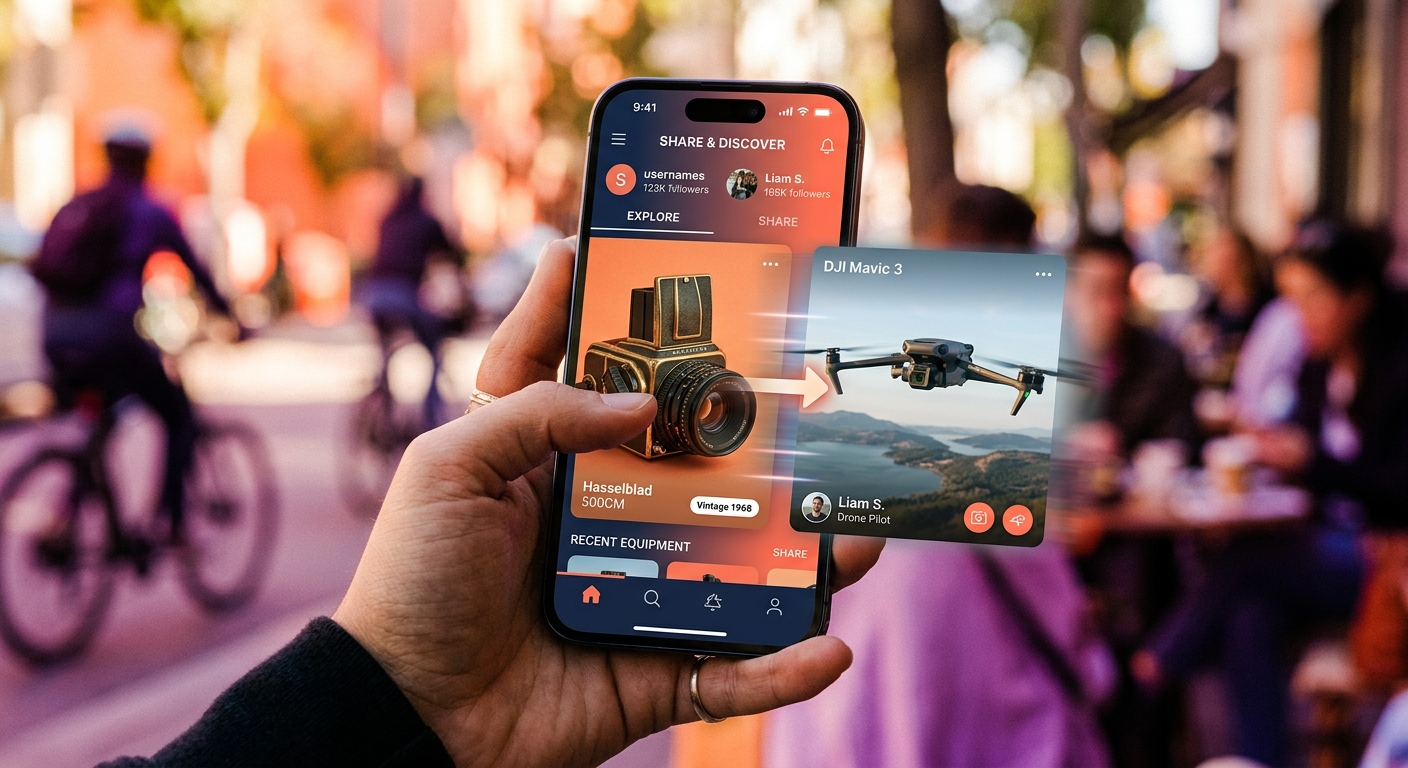 A person using an online trading app on their phone to swap a camera for a drone.