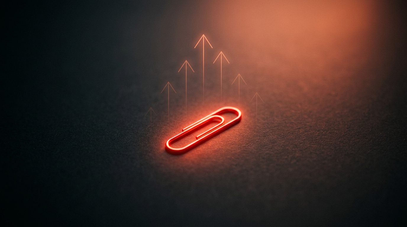 A single red paperclip representing the first item in a trade-up challenge.