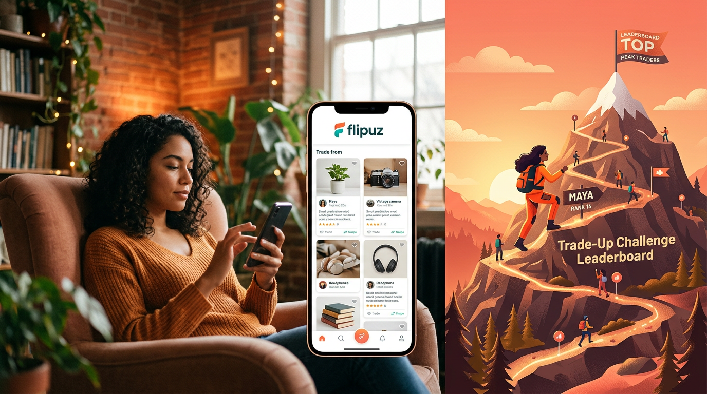 A user on the Flipuz app climbing the competitive trading leaderboard.