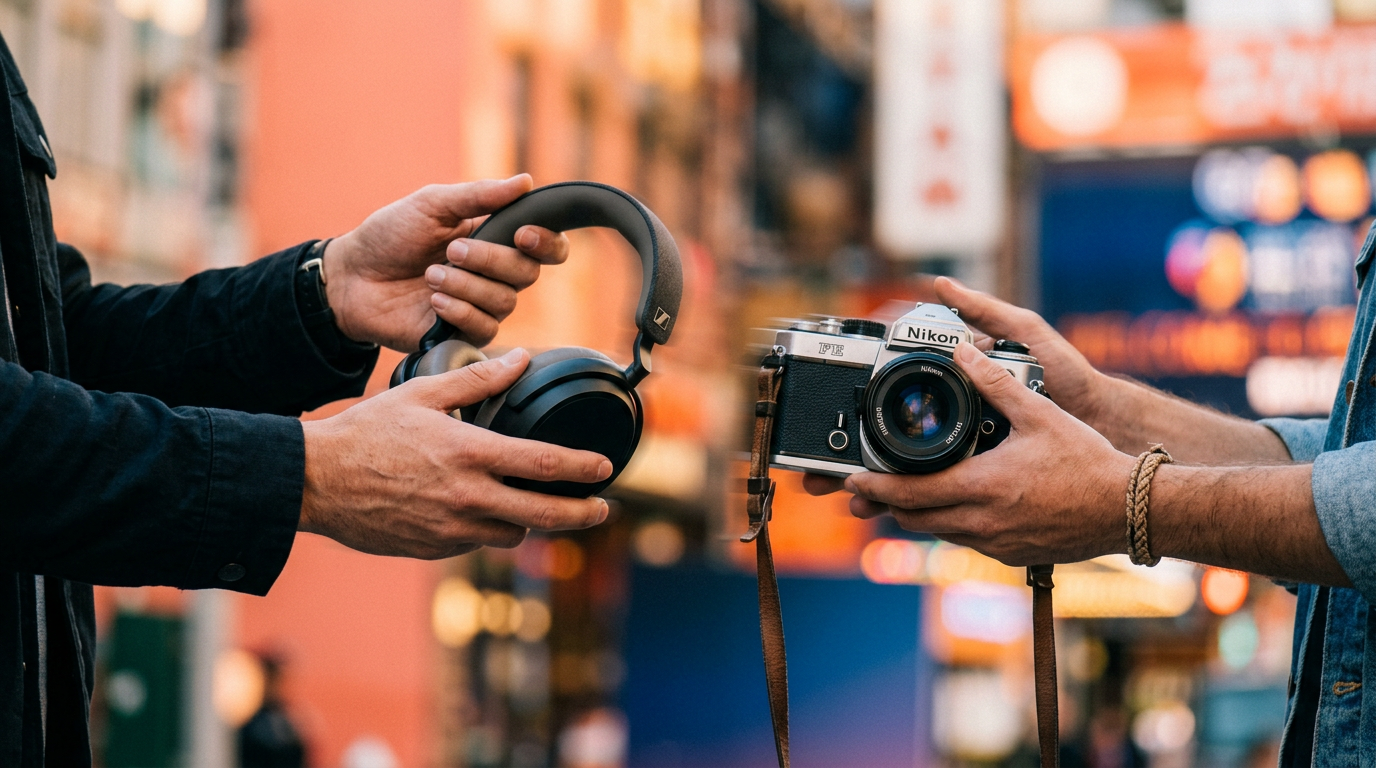 A person successfully trading up headphones for a camera as part of the $50 trade up challenge.