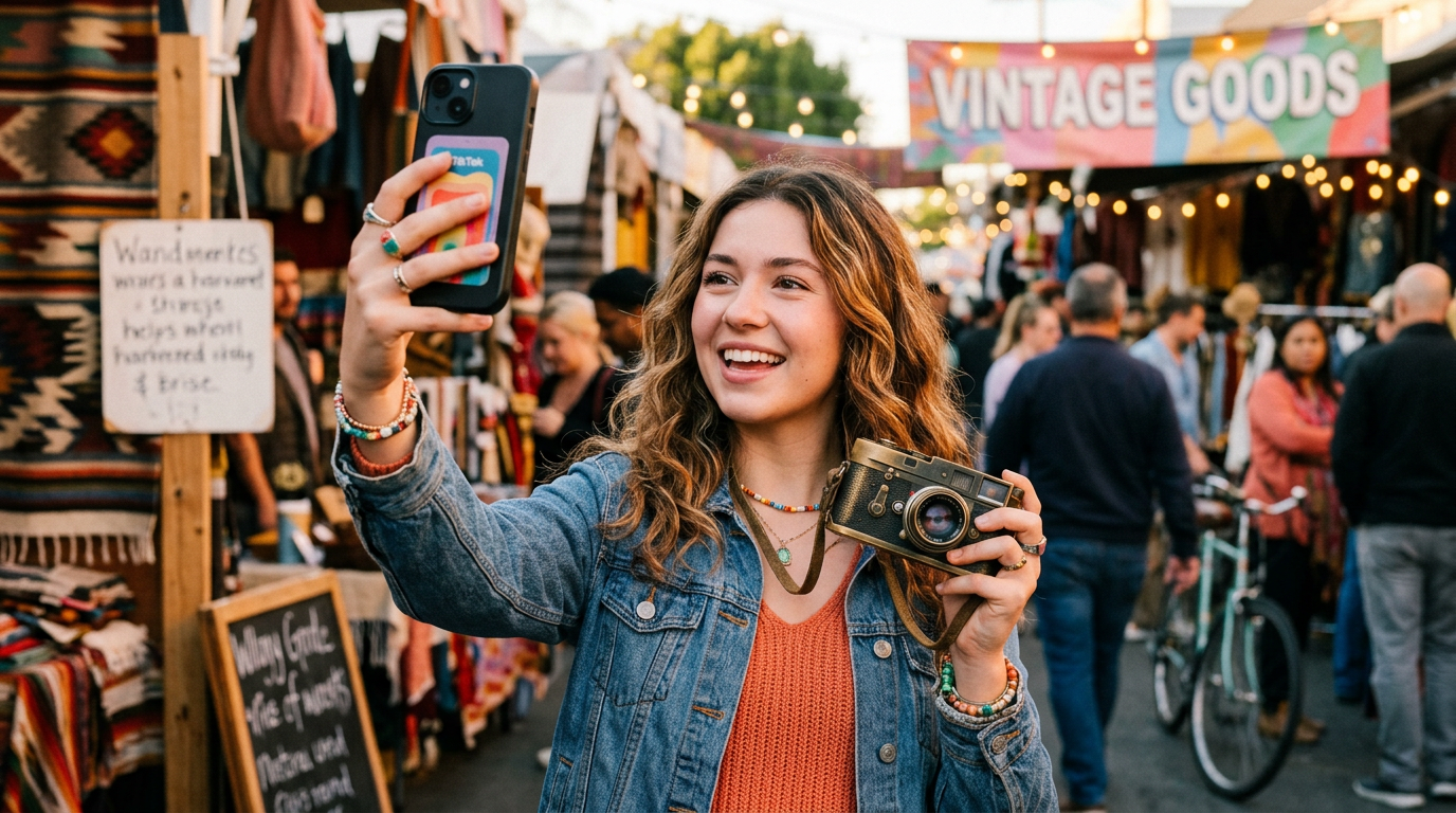 A person documenting their success in the TikTok trade up challenge by recording a video with their newly acquired item.