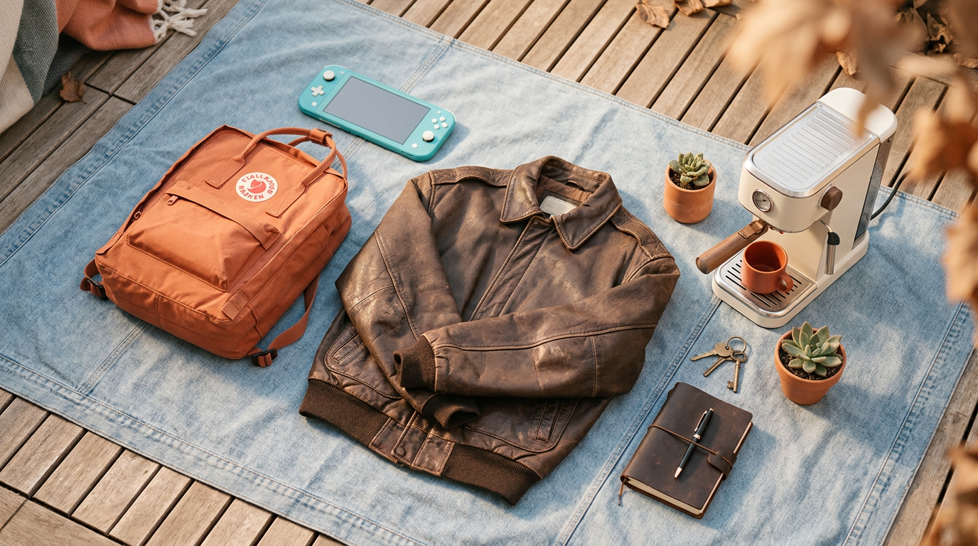 A collection of potential starter items for the $50 trade up challenge, including a video game console and a backpack.