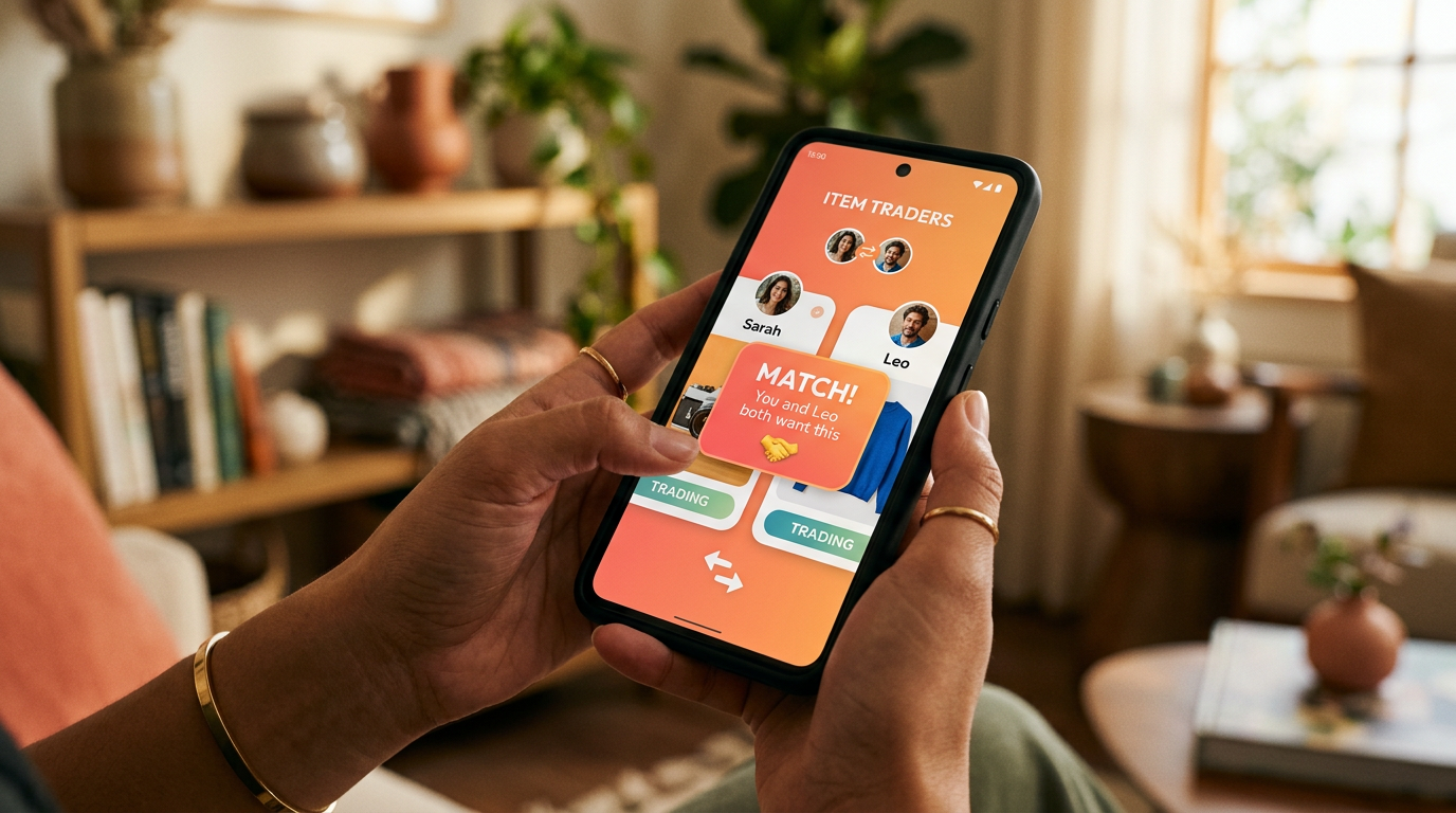 A user making a successful trade match on the Flipuz barter app.