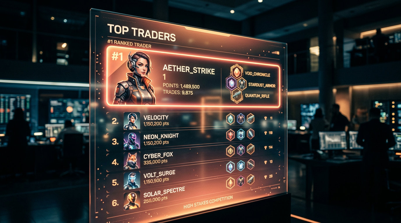 A digital trade up leaderboard displaying the top-ranking traders and their current items.