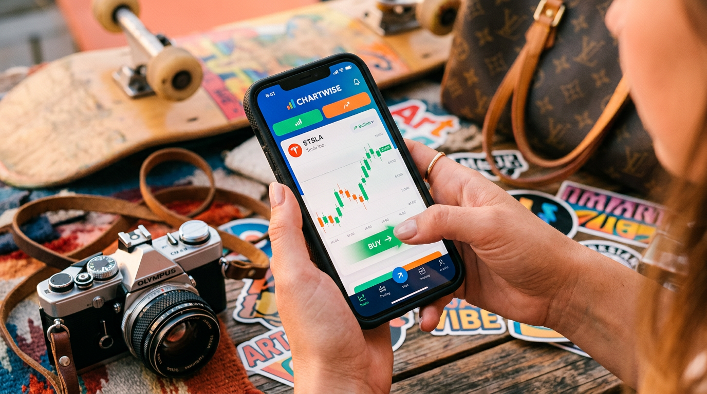 A user swiping on the Flipuz app to make a trade.