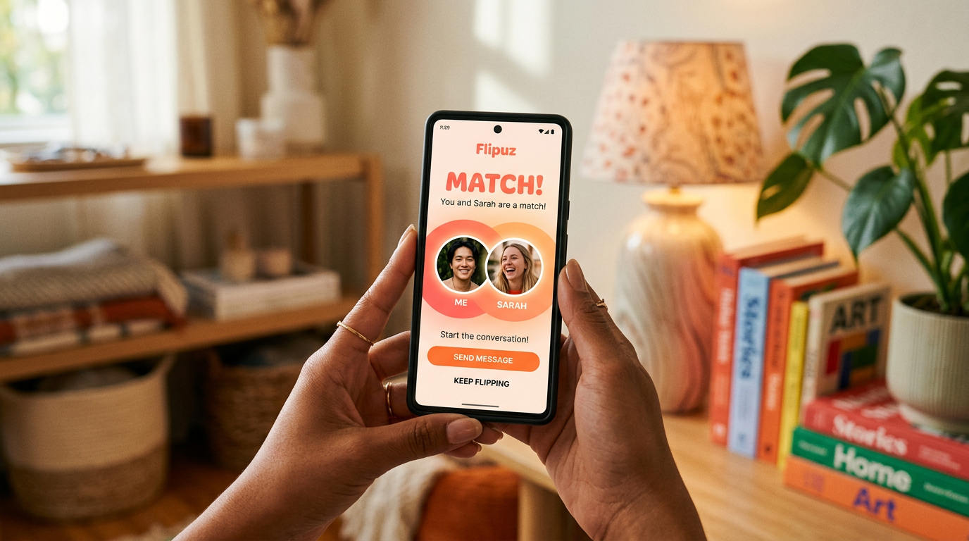 A user successfully makes a trade match on the Flipuz item trading app.