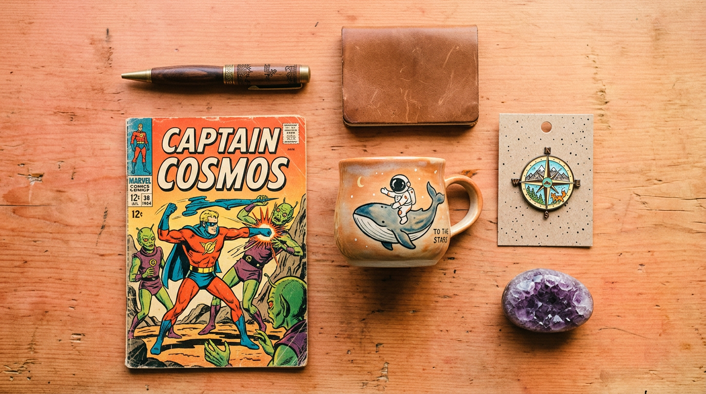 A variety of good starter items for a trade up challenge laid out on a table.