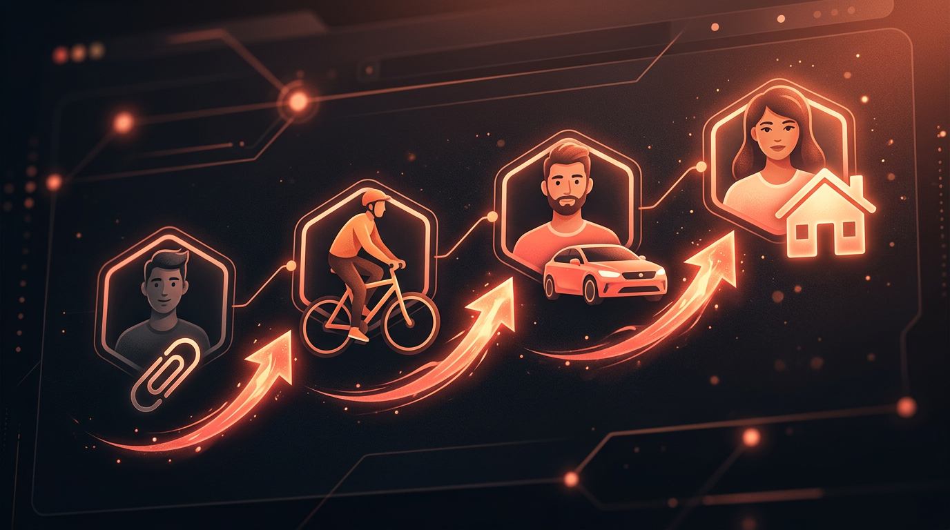 A digital trade up challenge leaderboard showing the progression from a small item to a large one.