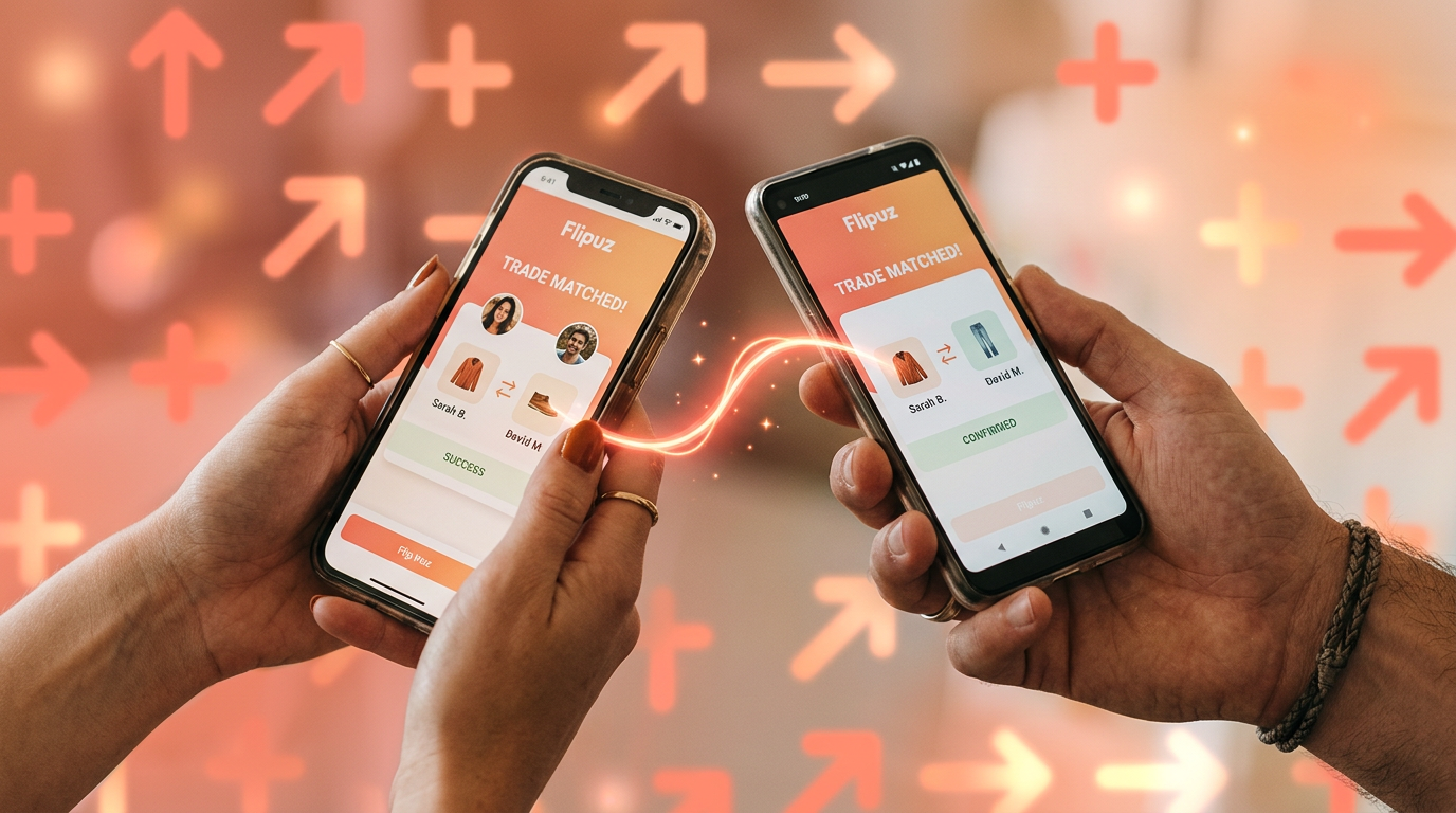 Two users making a successful trade on a gamified item trading app.